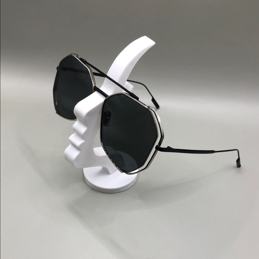 Verso Eyewear Blaze Silver Geometric Sunglasses w Cutouts 55-15-145
